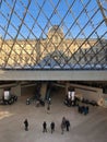 Details of the louvre museum seen from inside the pyramid structure