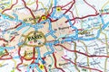 Details macro view of Paris city road map