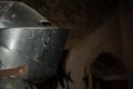 Details of Medieval Armor in a Castle in Italy on Blurred Background