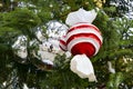 Details of the 18 meter natural fir Christmas ornaments. Located in the Plaza de EspaÃÂ±a in Madrid, in Spain. Europe.