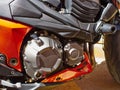 Details of a modern motorbike motorcycle Royalty Free Stock Photo