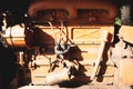 Details of modern Orange tractor close up