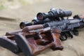 Details modern rifles. War, army, police, weapon. Selective focus. Closeup Royalty Free Stock Photo