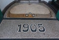 Details of a mosaic floor at the entrance of an art nouveau buiding in Prague