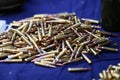 Details with 5.56 NATO ammunition on a table on a shooting range Royalty Free Stock Photo