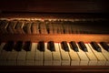 Details of an old baroque clavichord strings keyboard Royalty Free Stock Photo