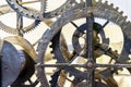 Details of the old clockwork of the 19th century in the Museum of Kolomensky Park Moscow Royalty Free Stock Photo