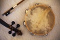 Old Violin From Czechoslovakia and Tambourine Royalty Free Stock Photo