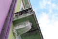 Details of a Balcony of an Old Medieval Style Building from Below Royalty Free Stock Photo