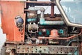 Details of an old tractor close up.