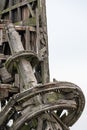 Details of an old wooden windmill structure from 1850 - the oldest type of European windmill Royalty Free Stock Photo