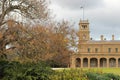 details of the old world architecture on the grand mansion viewed through the gardens at Werribee mansion, an old large Australian