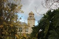 details of the old world architecture on the grand mansion viewed through the gardens at Werribee mansion, an old large Australian