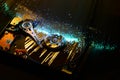 Details of opened computer hard disk drive with colored optic fiber effects Royalty Free Stock Photo