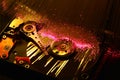 Details of opened computer hard disk drive with colored optic fiber effects Royalty Free Stock Photo