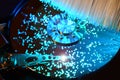 Details of opened computer hard disk drive with colored optic fiber effects Royalty Free Stock Photo