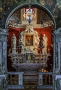Details of ornate altar of Our Lady of the Rocks church on the man-made island with in Kotor Bay, Montenegro