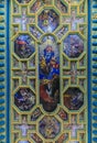 Details of ornate ceiling frescoes of Our Lady of the Rocks church on the man-made island with in Kotor Bay, Montenegro