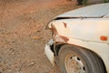 Details part of an old rusted crash white car Royalty Free Stock Photo