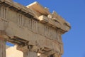 Details of the Parthenon temple under a blue sky in Athens, Greece. Royalty Free Stock Photo