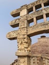 Details of pillar and front architrave of gateway torana, Sanchi Buddhist Stupa No. 3, Madhya Pradesh, India