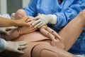 Details with plastic dummies representing a woman and her newly born baby used by medics and midwives for childbirth practice