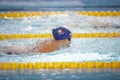 Details with a professional female athlete swimming in an olympic swimming pool