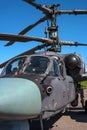 Details of the rotor and part of the body of modern military helicopters closeup. Royalty Free Stock Photo