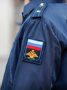 Details of a Russian soldier uniform with a modern Russian Armed Forces Patch