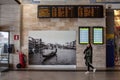 Details of the Santa Lucia station in Venice, the last stop for Venice. a bustle of passenger trains both tourists and people work