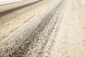 details of snow-covered road Royalty Free Stock Photo