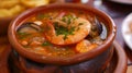 Details with the sopa de mariscos dish. AI generated Royalty Free Stock Photo