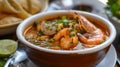 Details with the sopa de mariscos dish. AI generated Royalty Free Stock Photo