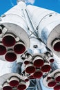 Details of space rocket engine over blue sky Royalty Free Stock Photo