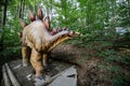 Details with a Stegosaurus dinosaur model at an outdoors dino park in Romania