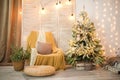 Details of still life in the home interior living room, bedroom. Cozy autumn-winter concept. Beautiful apartment decorated for Chr Royalty Free Stock Photo