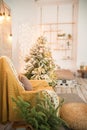 Details of still life in the home interior living room, bedroom. Cozy autumn-winter concept. Beautiful apartment decorated for Chr Royalty Free Stock Photo