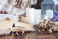 Details of still life in the home interior living room.Vintage, rustic. Cosy autumn-winter concept