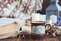 Details of still life in the home interior living room.Vintage, rustic. Cosy autumn-winter concept