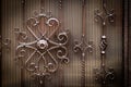 Details, structure and ornaments of forged iron gate. Floral dec Royalty Free Stock Photo