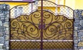 details of structure and ornaments of wrought iron fence and gate Royalty Free Stock Photo