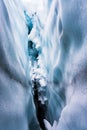 Close up in the inside of an ice cave in Matanuska Glacier, Alaska. Snowflakes on the ceiling. Royalty Free Stock Photo