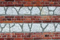 Details and texture of an ancient wall made of red bricks and white stones. Royalty Free Stock Photo