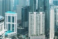 Details of textured facades with windows of high skyscrapers in Kuala Lumpur in Malaysia. 8 march 2018 Royalty Free Stock Photo