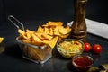 details of tortilla chips with spicy salsa and guacamole sauce