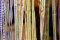 Details of a traditional colorful Lithuanian weave. Woven belts as a part of national Lithuanian costume sold on traditional Royalty Free Stock Photo