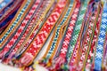 Details of a traditional colorful Lithuanian weave. Woven belts as a part of national Lithuanian costume. Royalty Free Stock Photo