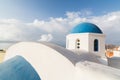Details of a traditional Greek orthodox blue dome church, Santorini, Greece Royalty Free Stock Photo