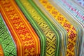 Details of a traditional Lithuanian weave. Woven belts as a part of national Lithuanian costume sold on traditional Easter fair in Royalty Free Stock Photo