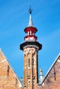 Details of traditional medieval house exterior against blue sky in Brugge, Belguim Royalty Free Stock Photo